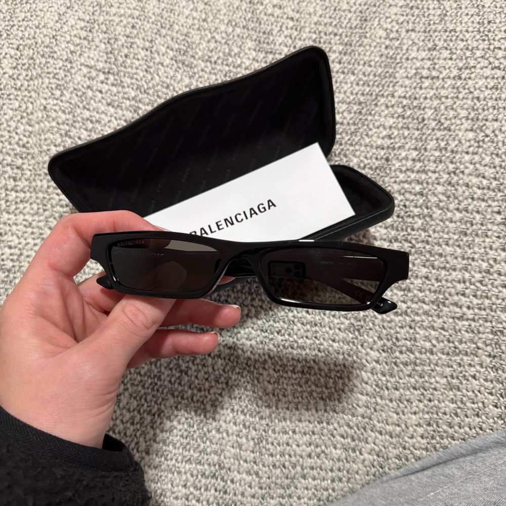 Balenciaga Glossy Black Logo Temple Sunglasses